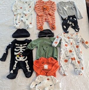 Large lot of newborn Halloween Carter's outfits. Gothic baby spooky baby.